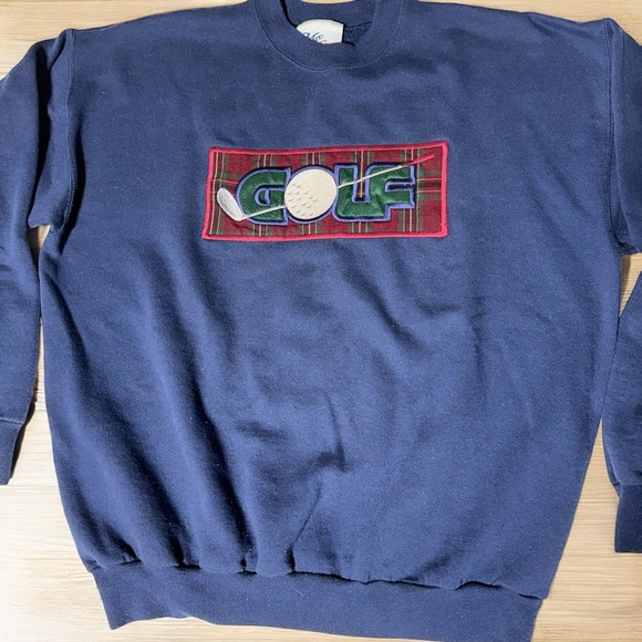 Vintage Golf Sweatshirt sweater Navy Plaid Club Ball Unisex 90s Size Large - Picture 2 of 5